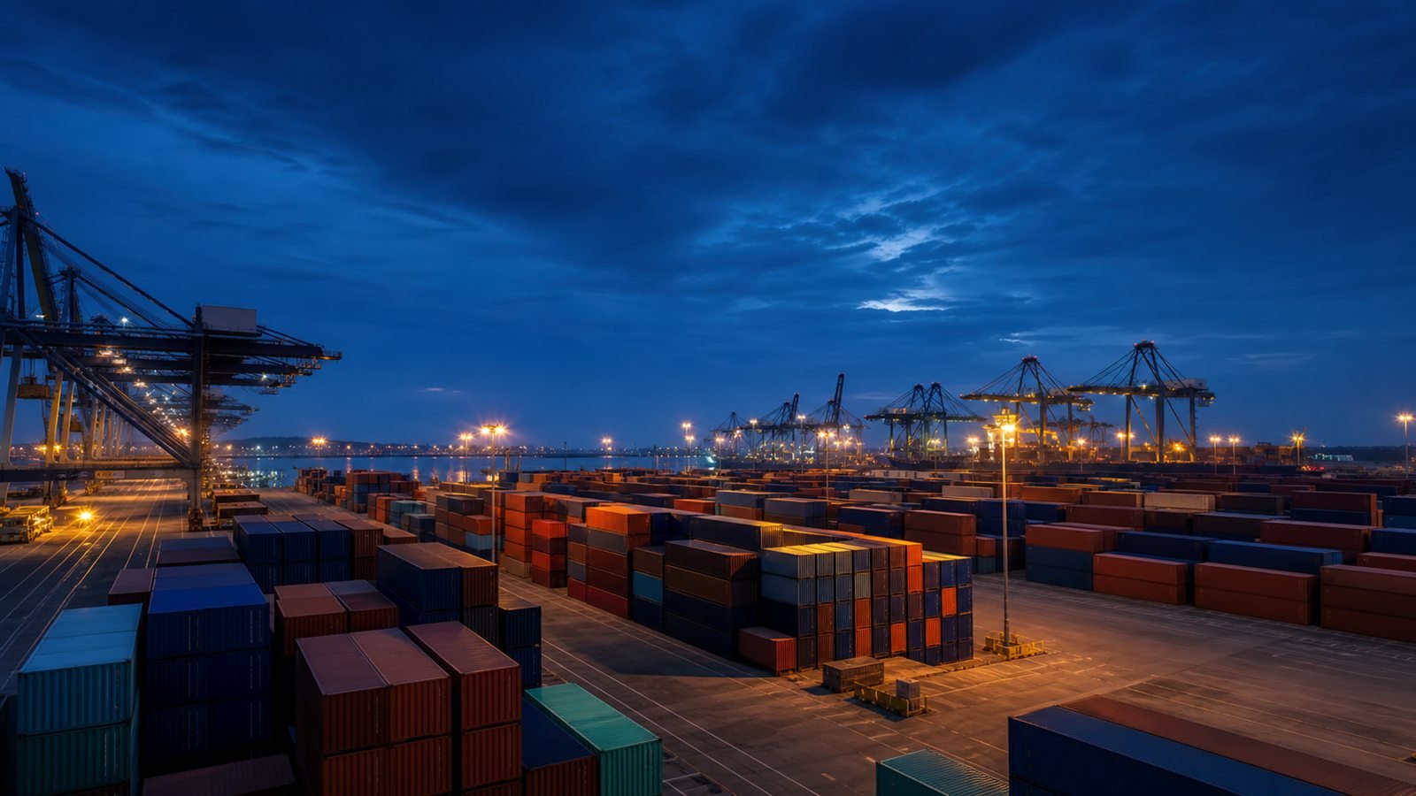 Terminal portuaria con grúas y contenedores